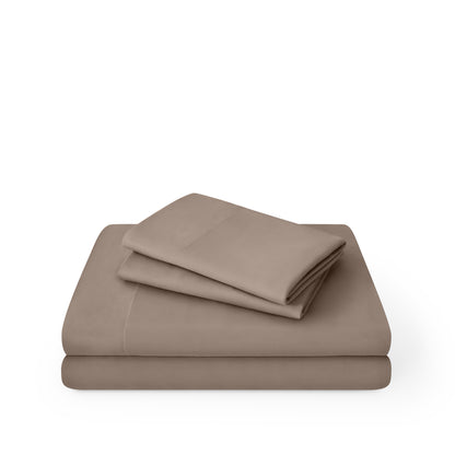 Microfiber sheet set folded and stacked on a white background