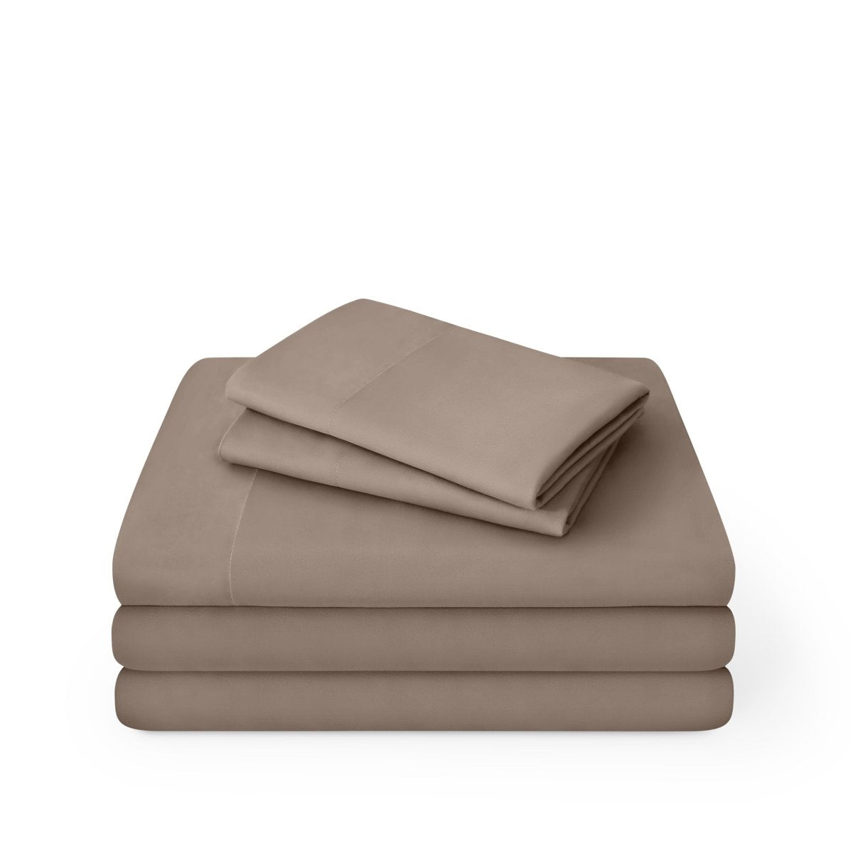 Microfiber sheet set folded and stacked on a white background