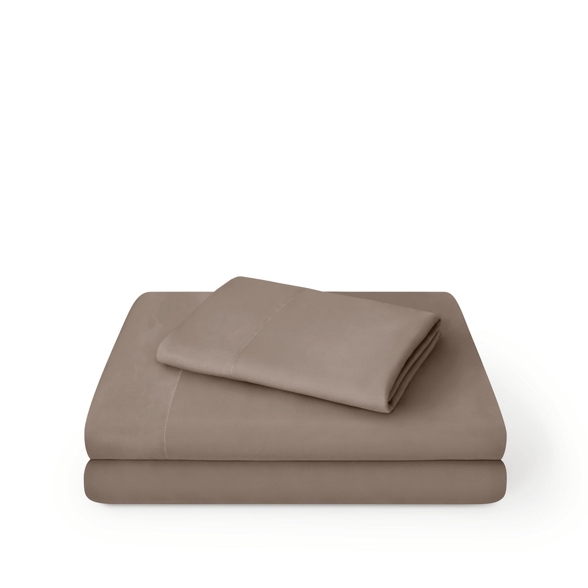 Microfiber sheet set folded and stacked on a white background