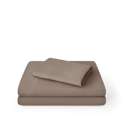 Microfiber sheet set folded and stacked on a white background