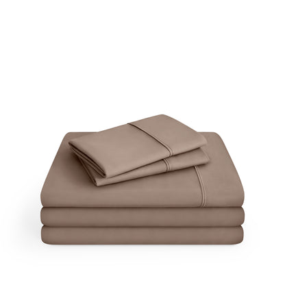 Microfiber sheet set folded and stacked
