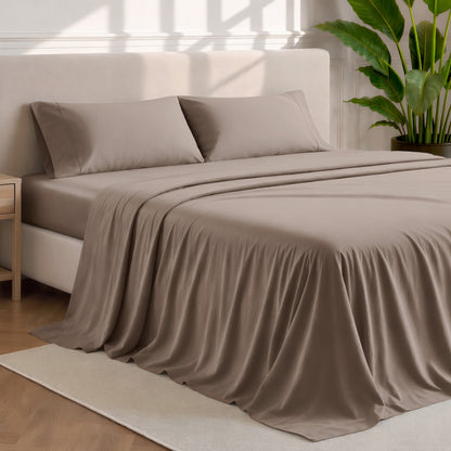 Microfiber sheets and pillowcases in a bedroom stetting
