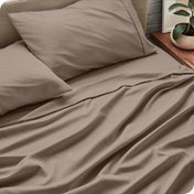Close up of a microfiber sheet set on a bed