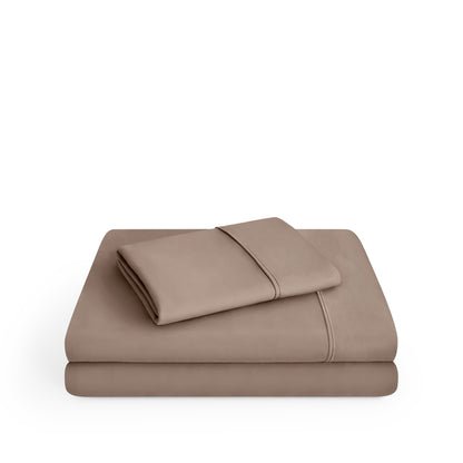 Microfiber sheet set folded and stacked