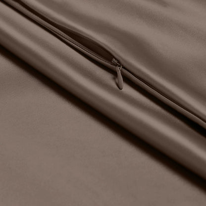 Close-up of poly satin pillowcase with a zipper