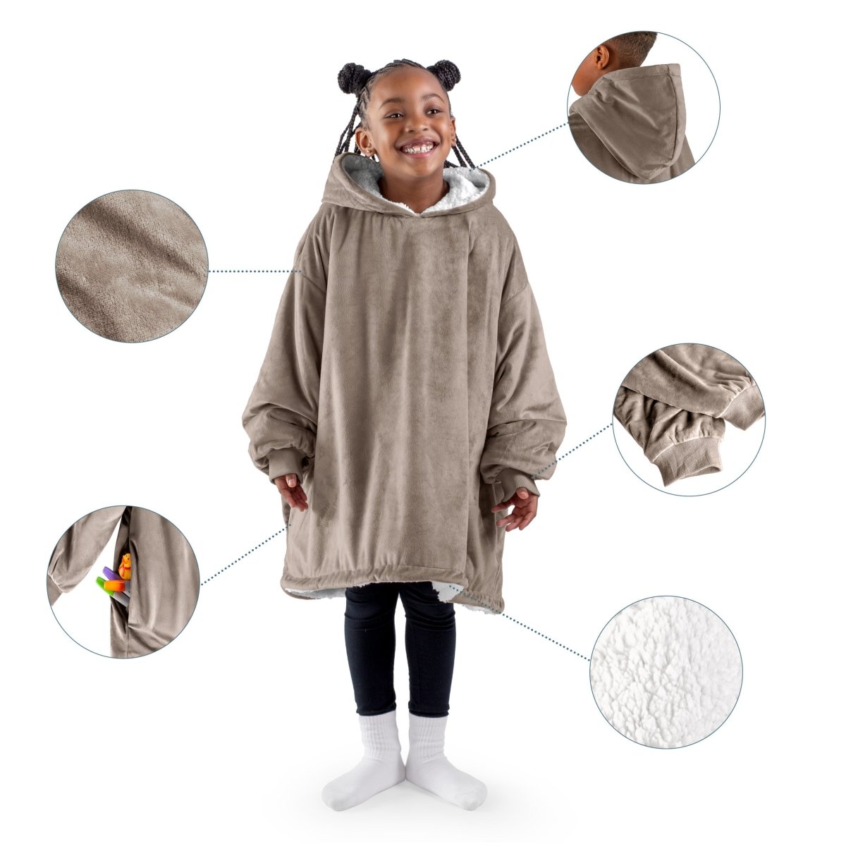 Close up of features of the wearable blanket