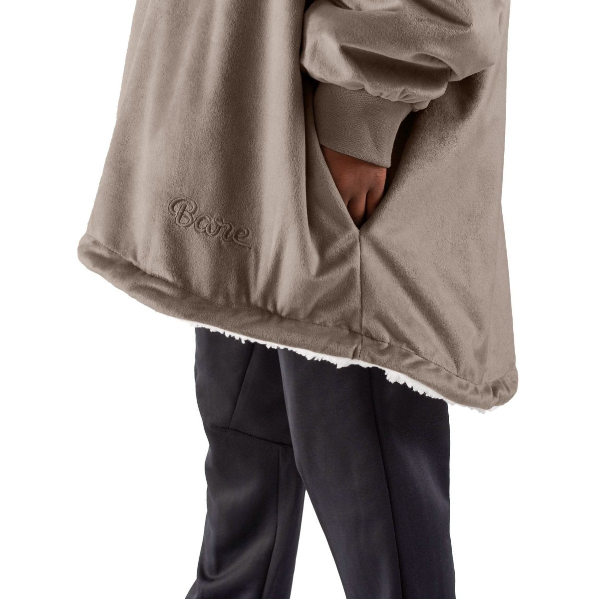 Close up of the pocket of a wearable blanket
