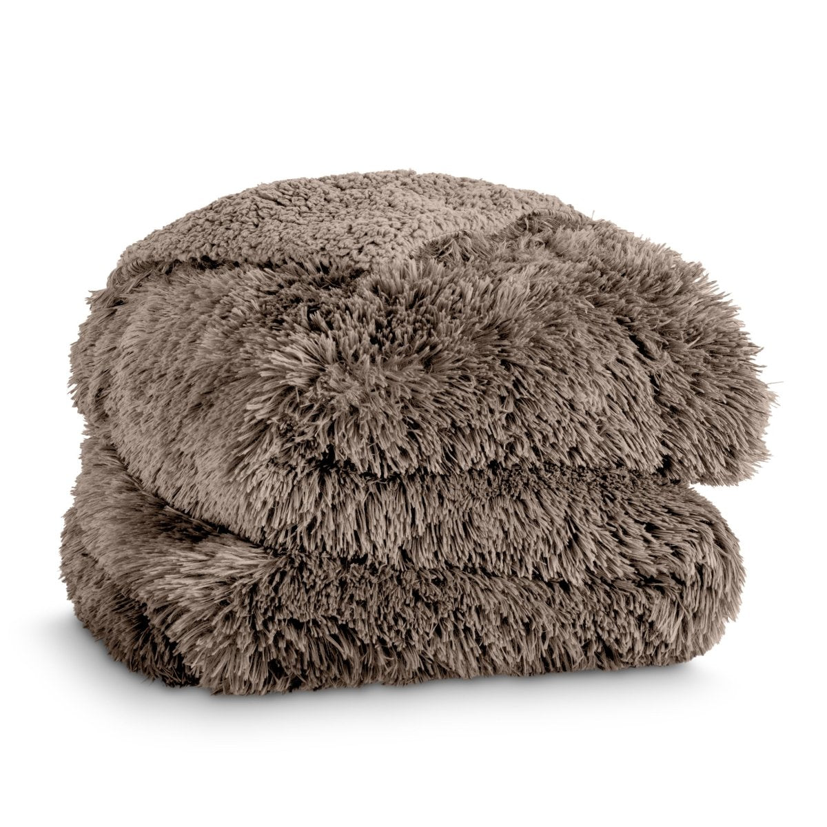 A shaggy faux fur blanket folded