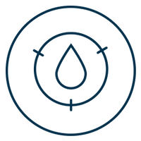 Icon of a water droplet within a circular design on a white background