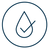 Icon of a water droplet with a check mark inside a circle, symbolizing purity or approval.