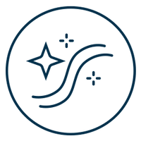 Icon of a star with a swirling path and sparkles inside a circle