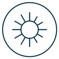 Icon of a snowflake within a circle on a white background