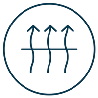 Three arrows pointing upwards inside a circular icon