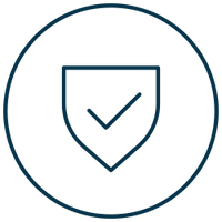 Shield icon with a check mark inside a circle