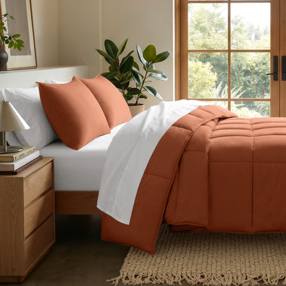 Microfiber comforter set on a bed