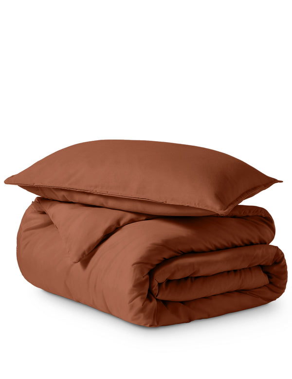 Microfiber duvet set folded on a white background