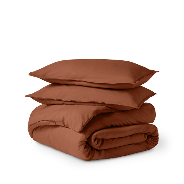 Microfiber duvet set folded on a white background