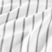 White fabric with thin vertical black pinstripes, shown in soft folds.
