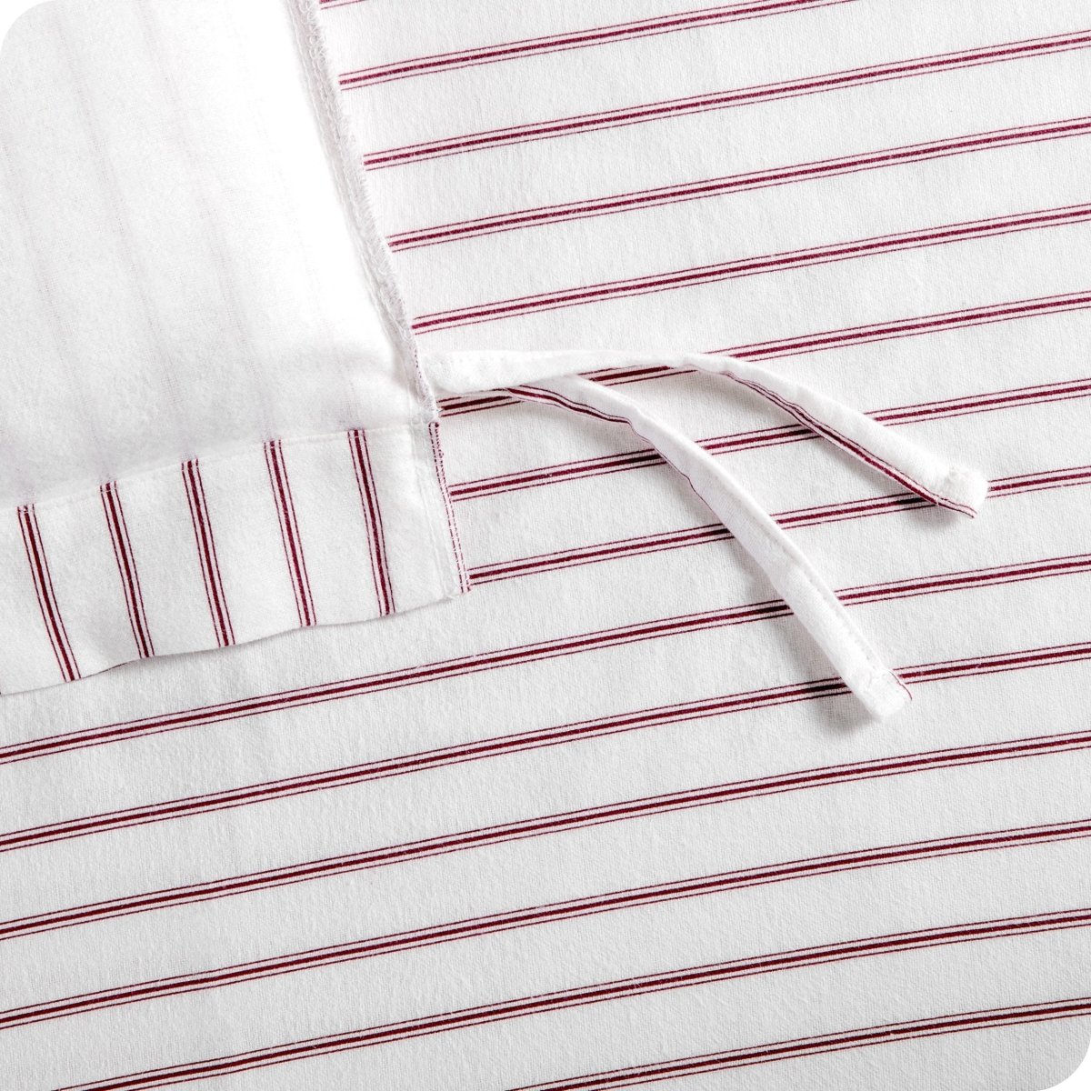 Close up of corner ties on a duvet cover