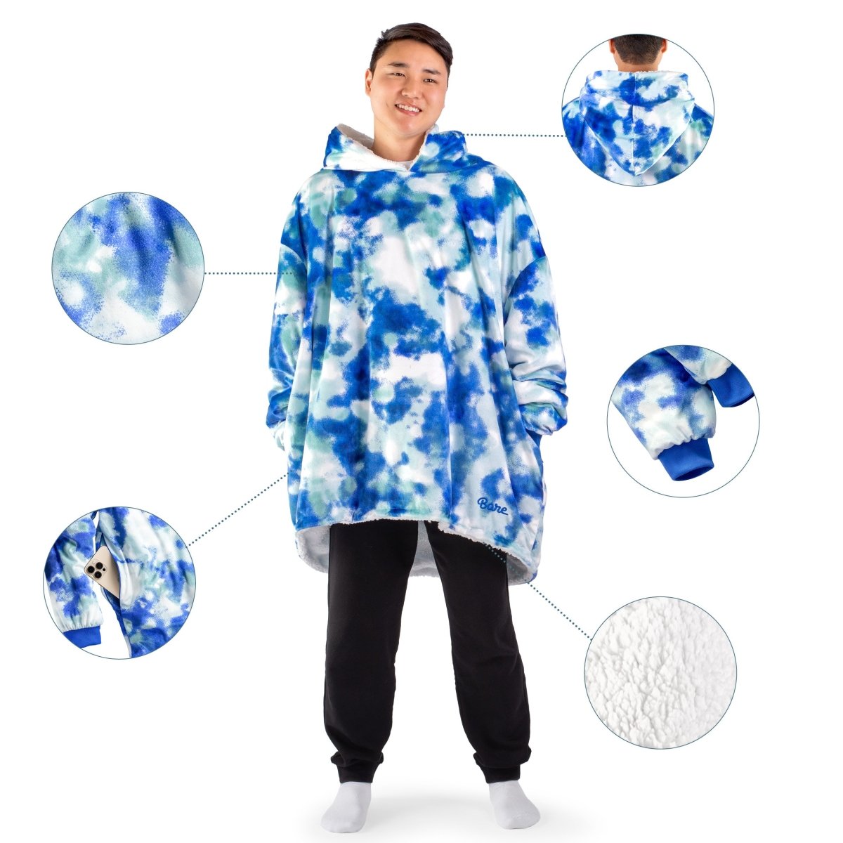 Person wearing a Bare Homey with close-up inserts on a white background