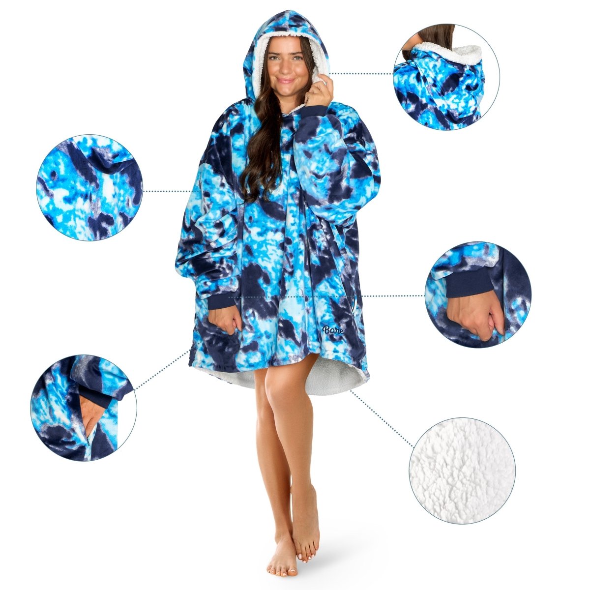 Person wearing a Bare Homey with close-up inserts on a white background