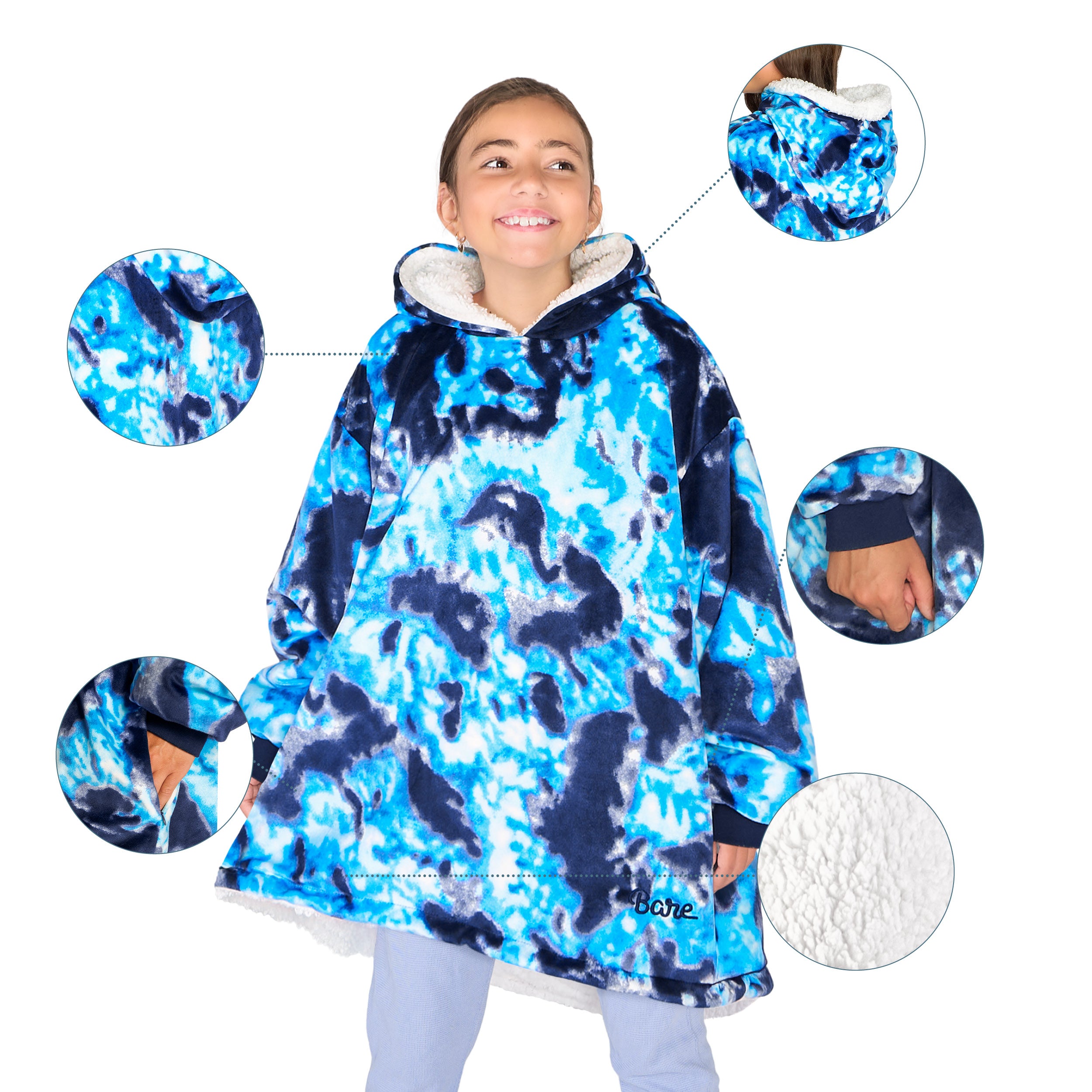 Person wearing a Bare Homey with close-up inserts on a white background