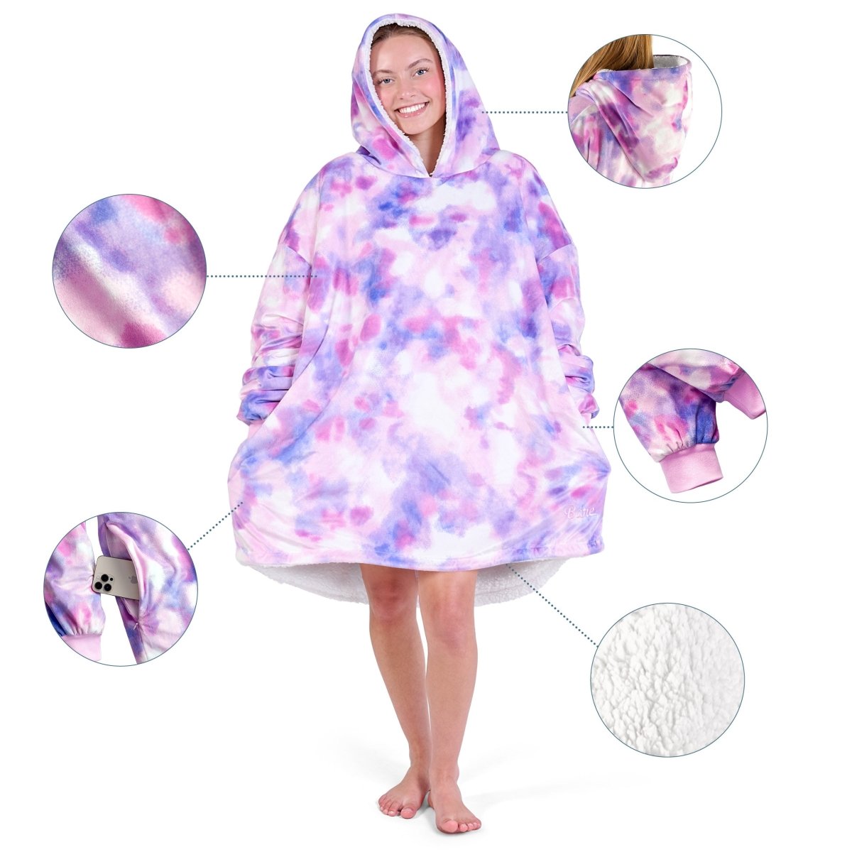 Person wearing a Bare Homey with close-up inserts on a white background