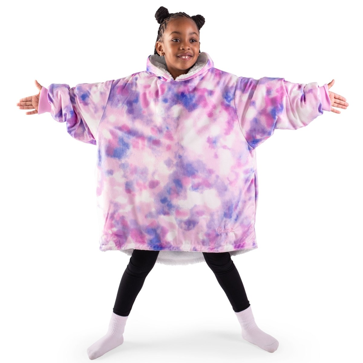 A child wearing a hooded blanket