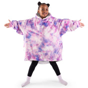 A child wearing a hooded blanket