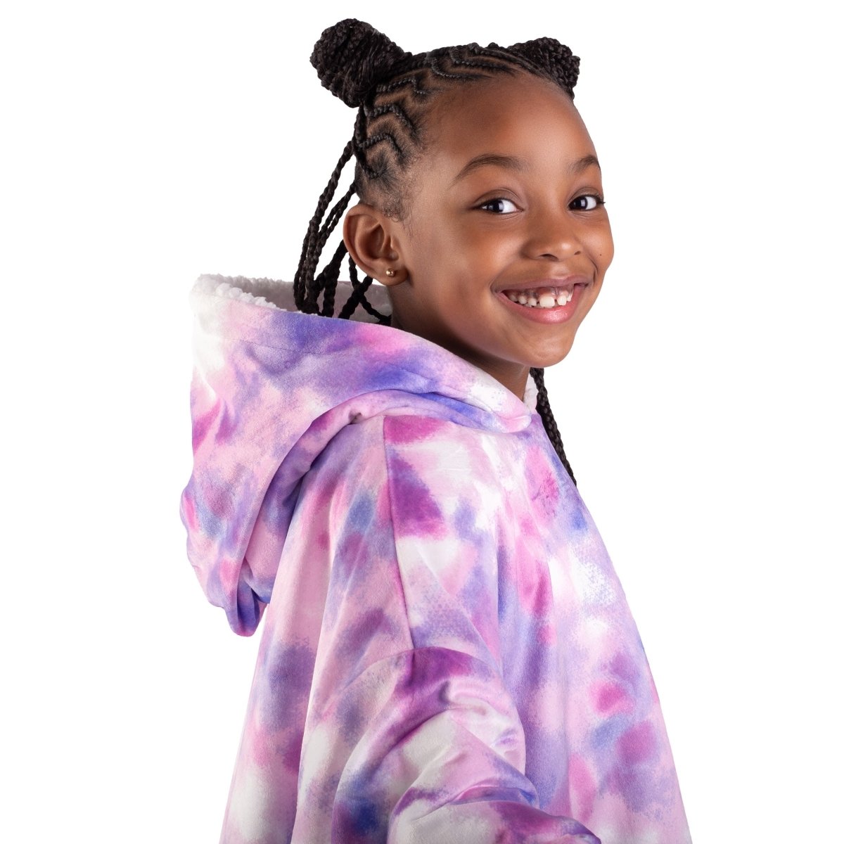 Child wearing a Bare Home wearable blanket