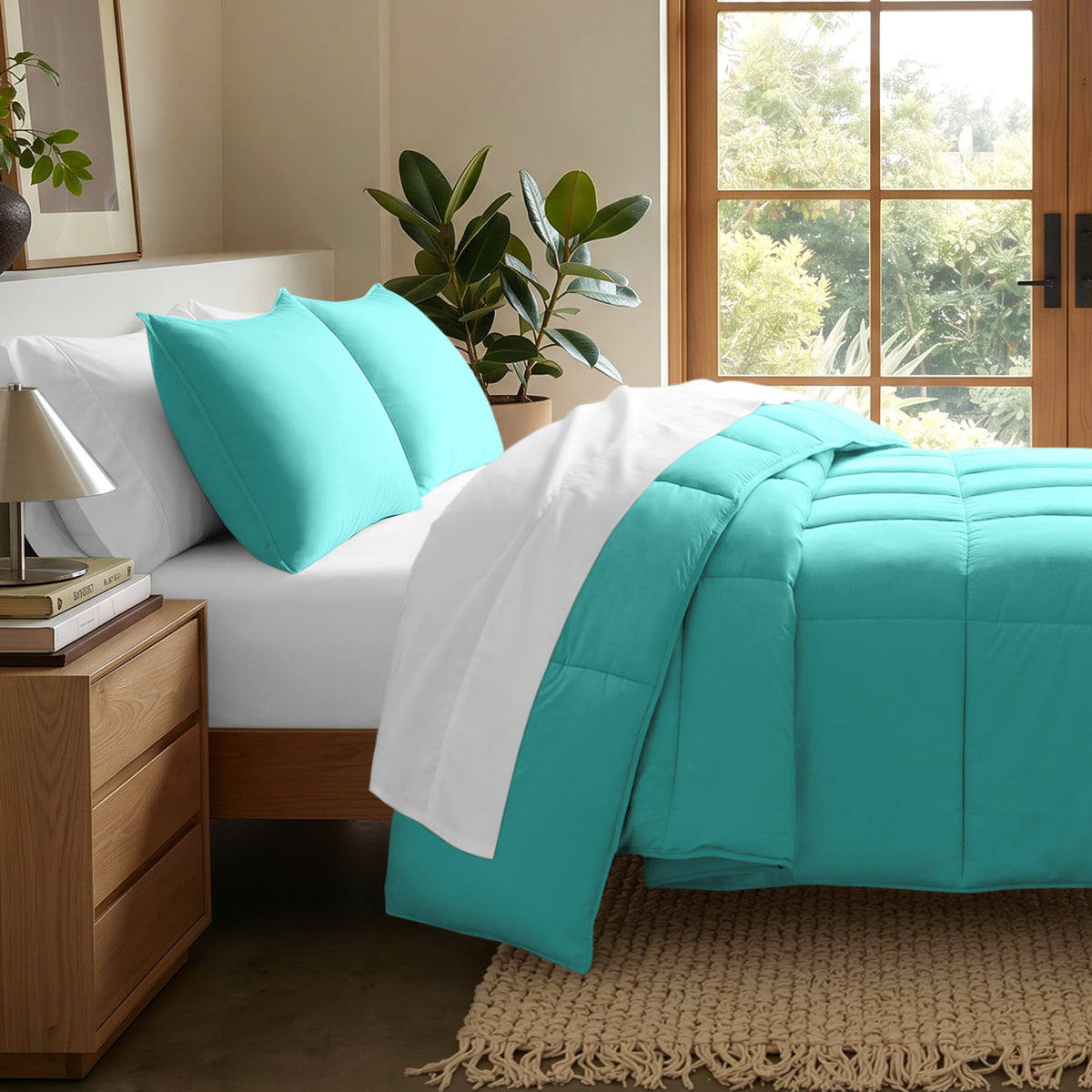 Microfiber comforter set on a bed