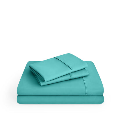 Microfiber sheet set folded and stacked