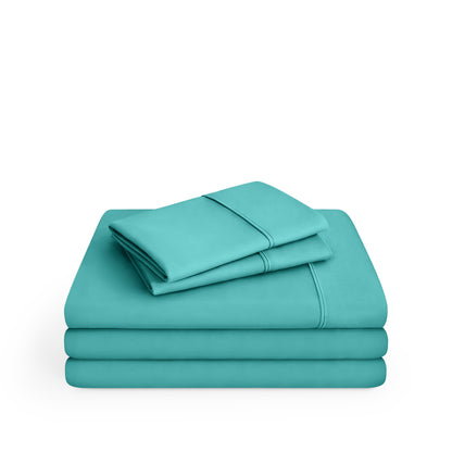Microfiber sheet set folded and stacked