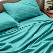 Close up of a microfiber sheet set on a bed