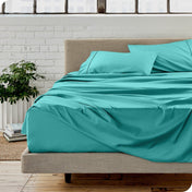 A modern bedroom with microfiber sheets on the mattress