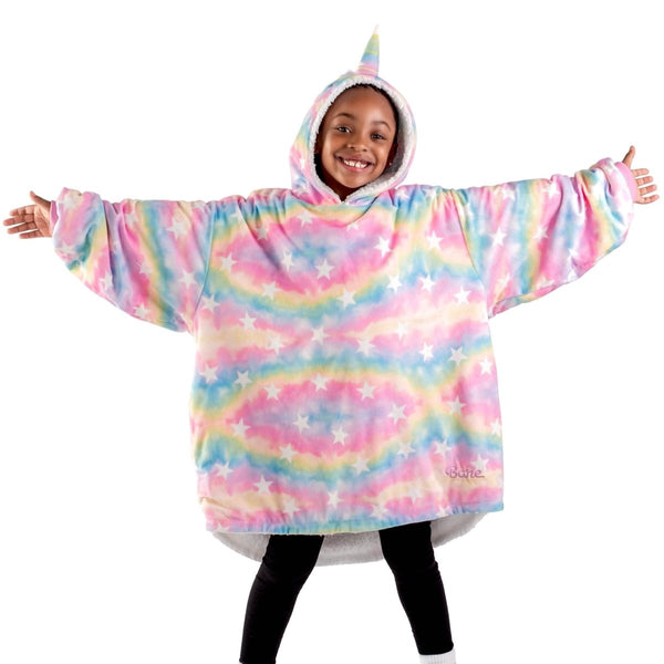 A child with a wearable blanket on