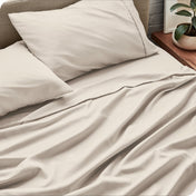 Close up of a microfiber sheet set on a bed