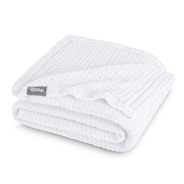 A cotton waffle blanket folded