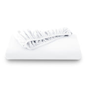 A folded flannel cotton fitted sheet in a white background