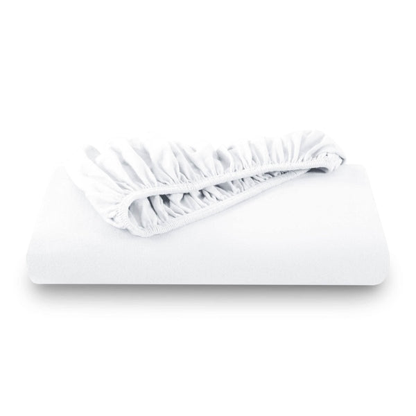 A folded flannel cotton fitted sheet in a white background