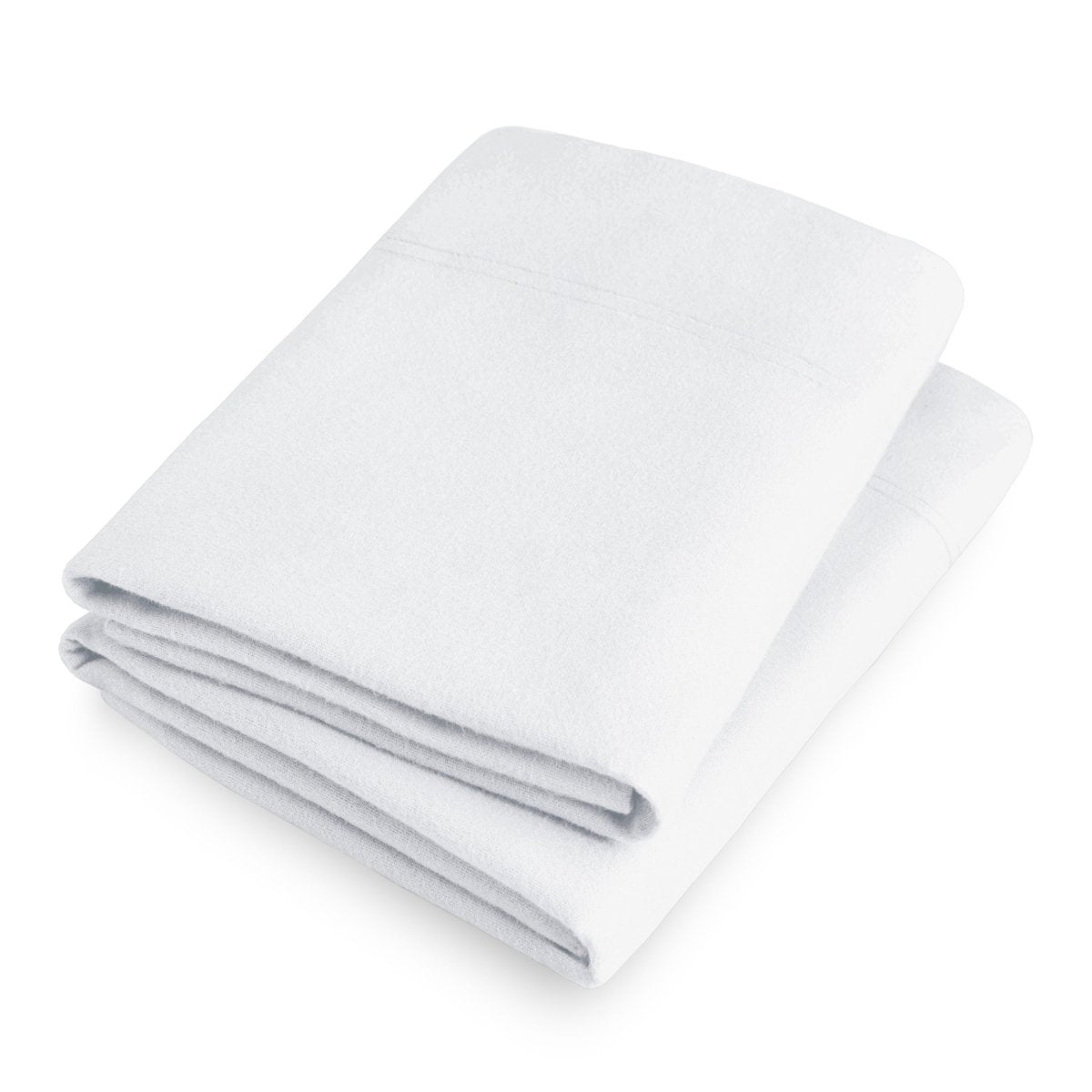 Folded flannel pillowcase set on a white background