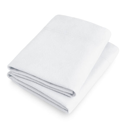 Folded flannel pillowcase set on a white background