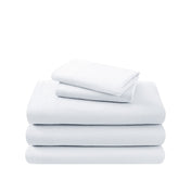 Cotton flannel sheet set folded and stacked on a white background