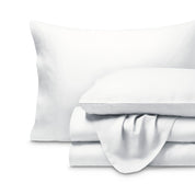 Linen sheet set folded with a white background