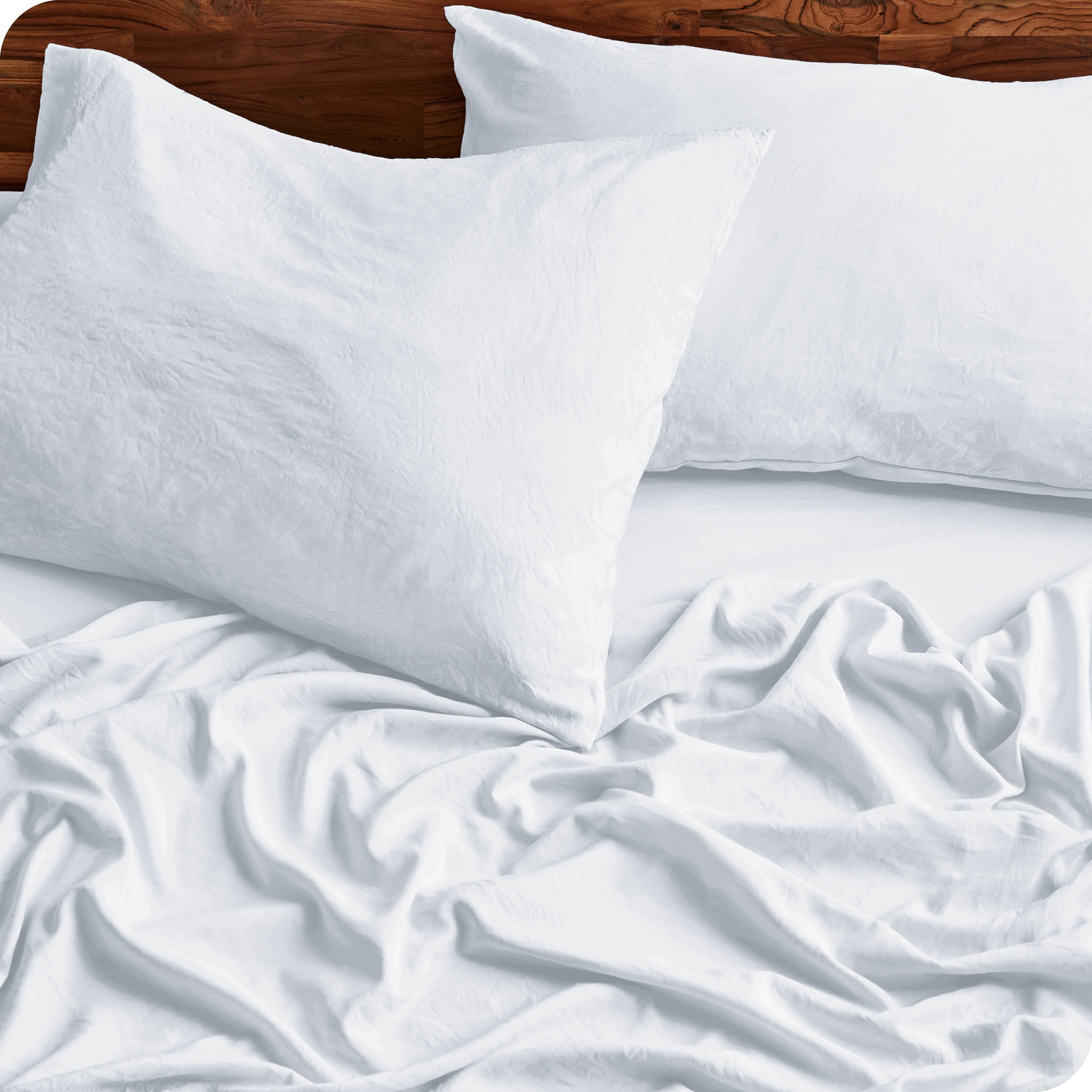 Close in view showing texture of sandwashed sheet set on the bed