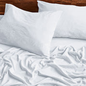 Close up of sheets and pillowcases on a bed