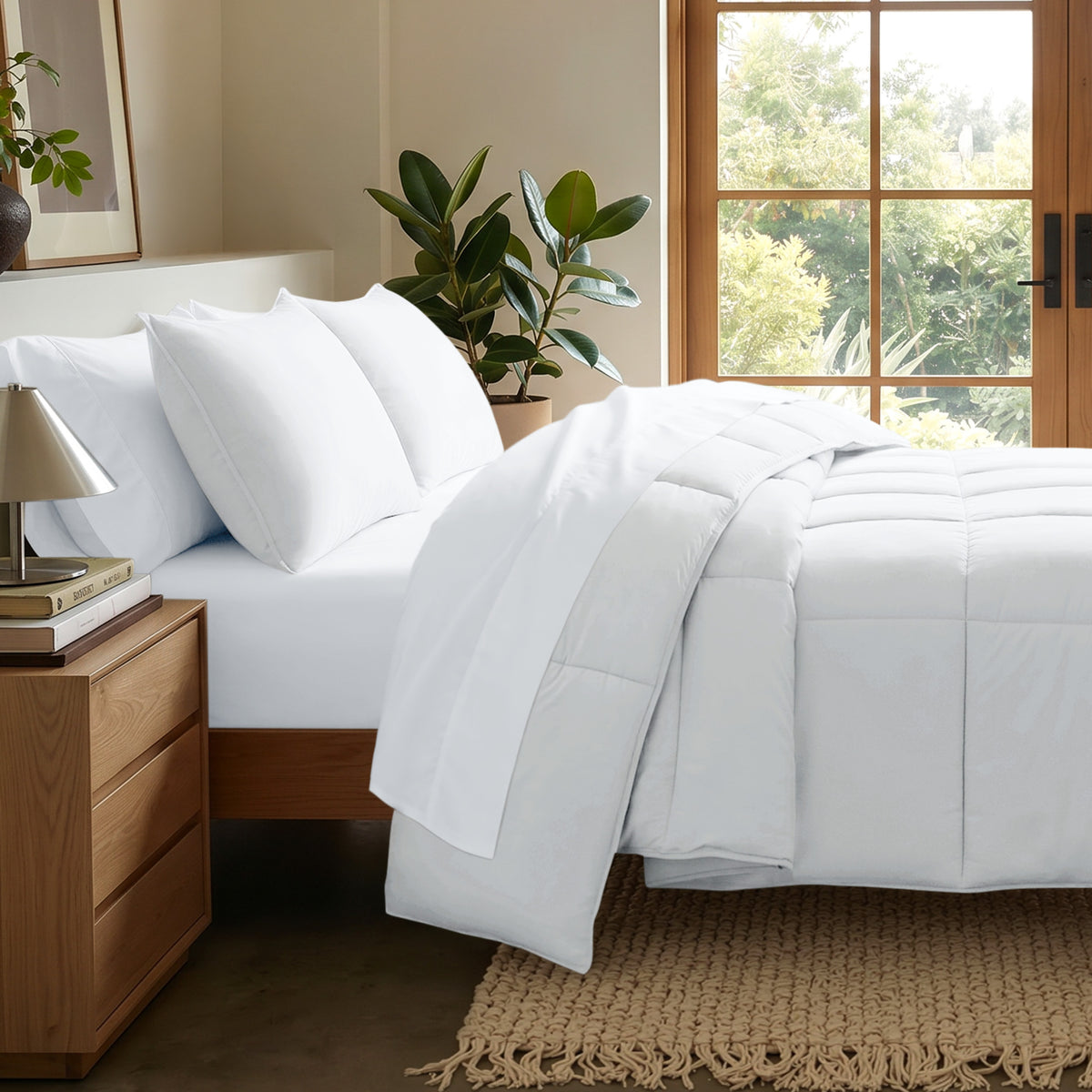 Microfiber comforter set on a bed