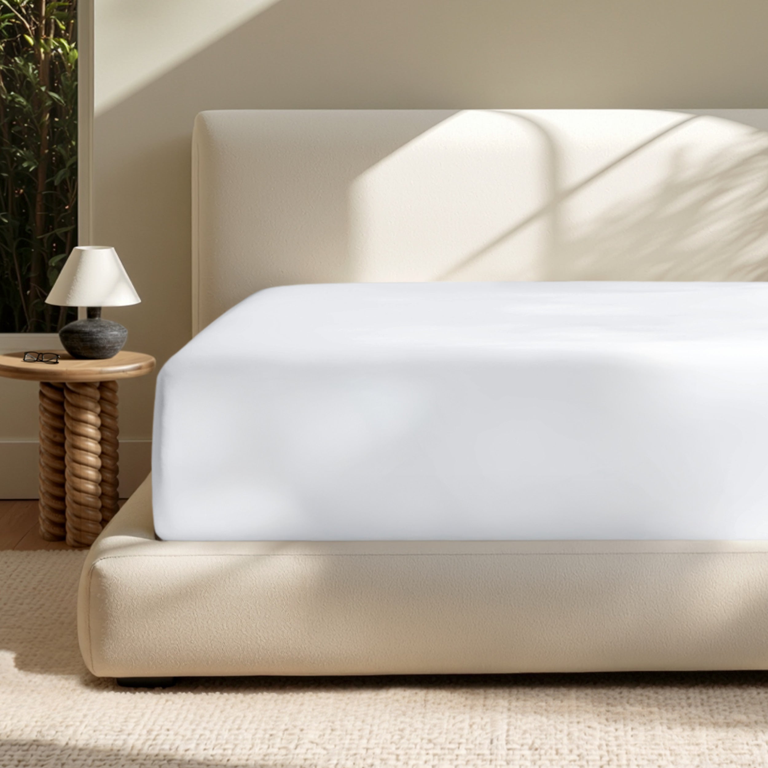 A deep pocket mattress with a fitted sheet on it