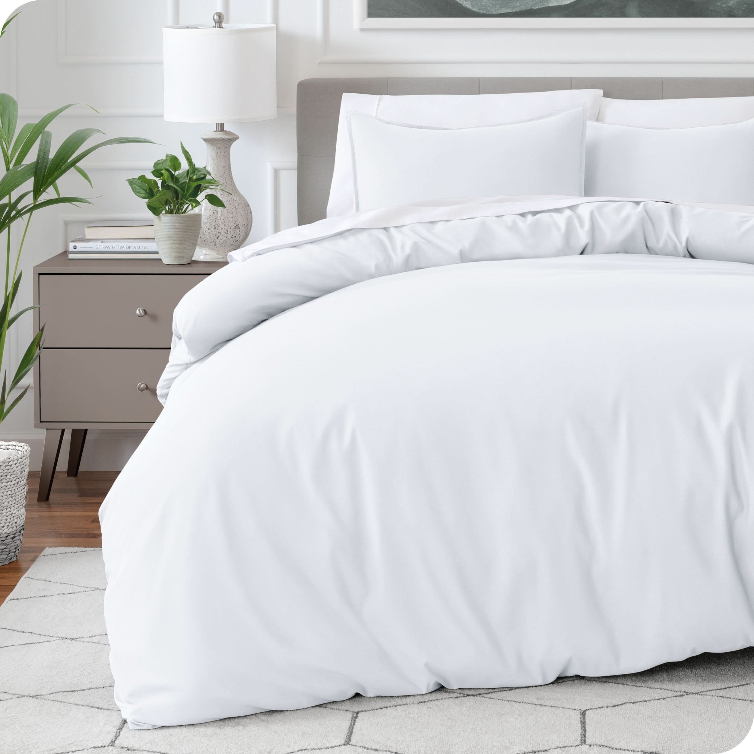 Modern bedroom with a microfiber duvet cover on the bed