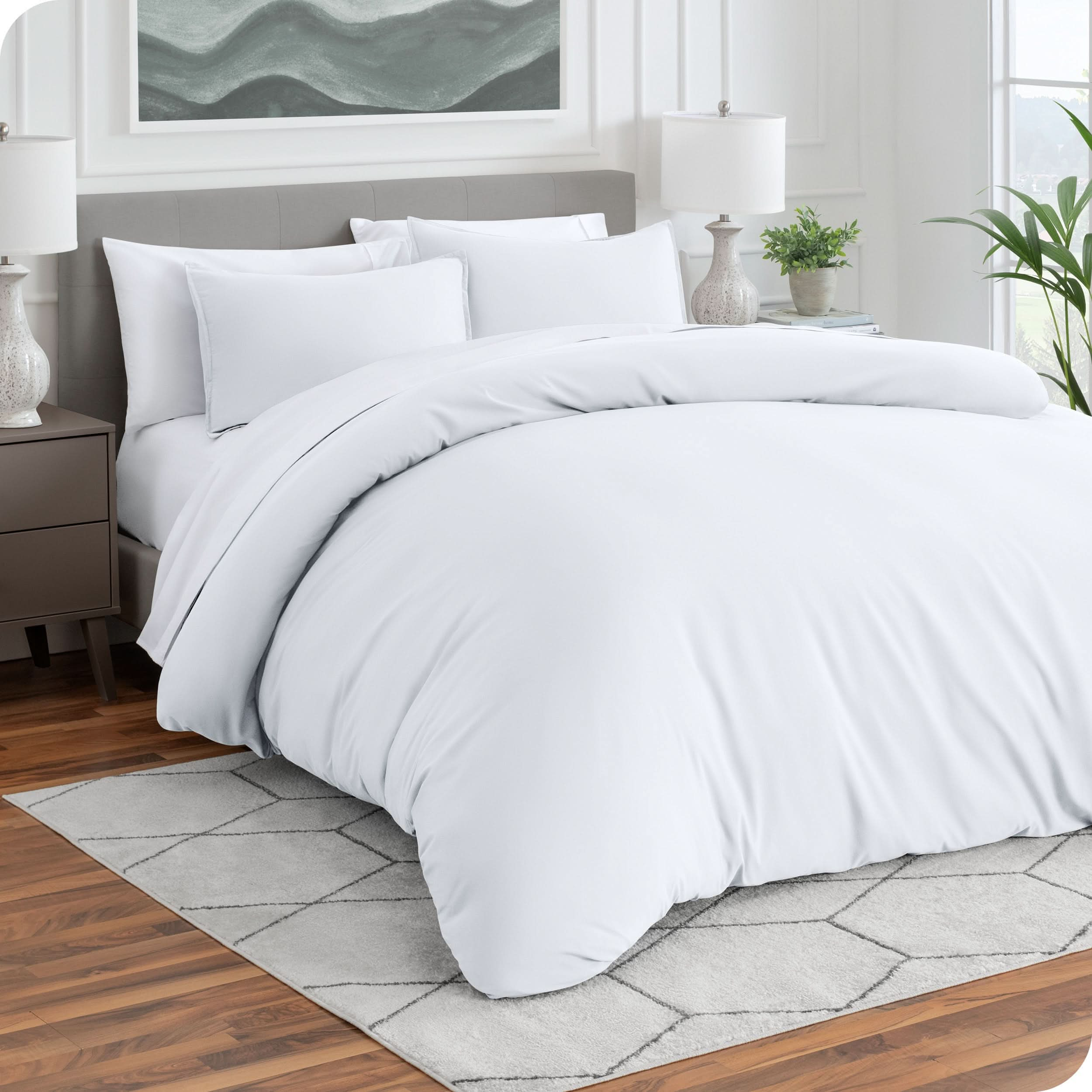 Microfiber duvet cover and matching shams on a mattress